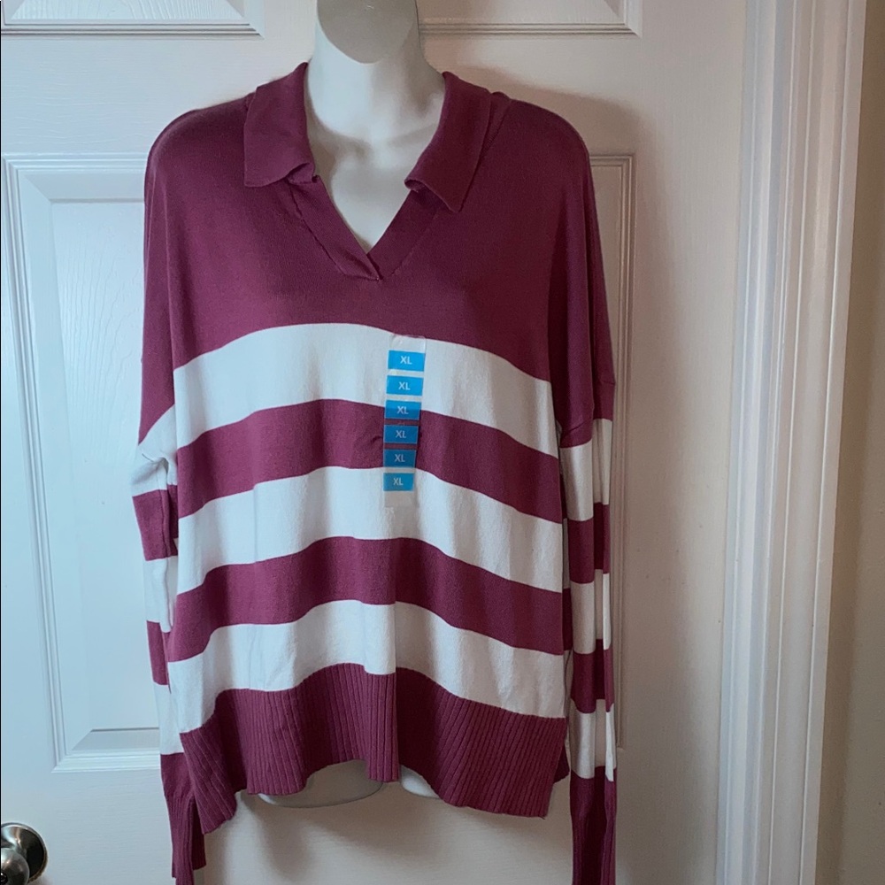 Joseph A. Rose Pink Color Block  Knitwear Long Sleeve Top Size XL